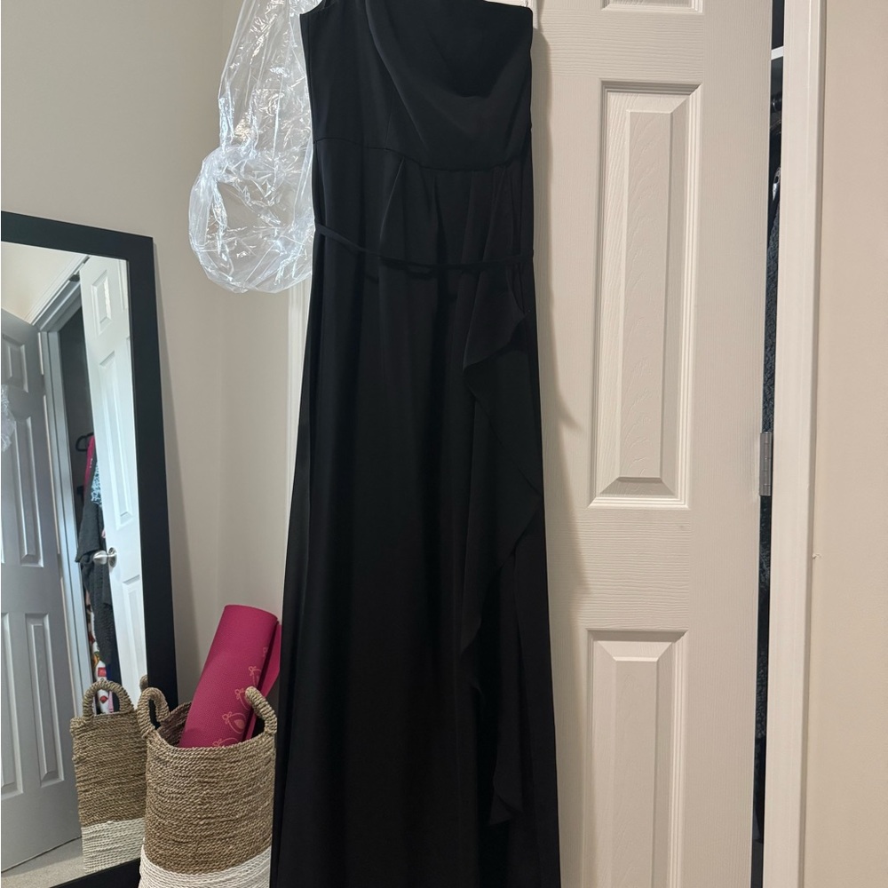 David's Bridal Black Sleeveless Cowl Neck Gown